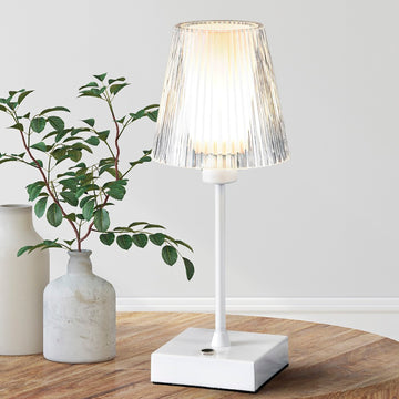 Oscar 12.5" Modern Industrial Rechargeable/Cordless Iron/Acrylic Integrated LED Table Lamp with Ribbed Shade - JONATHAN Y